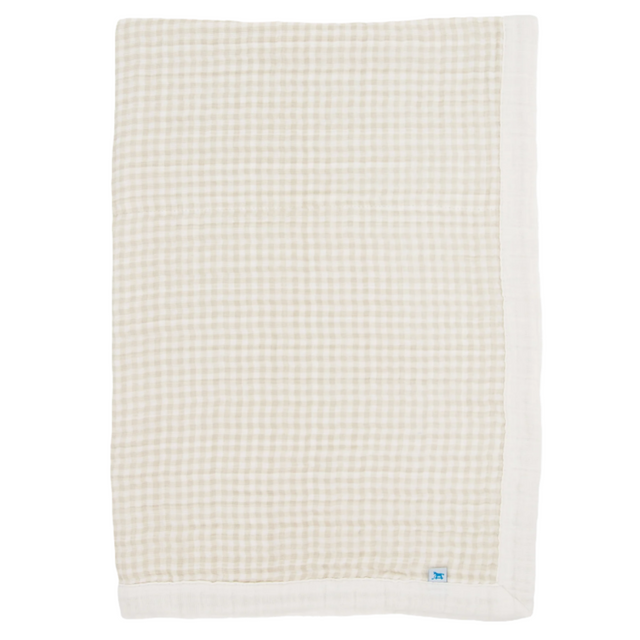 Cotton Muslin Baby Quilt - Tan Gingham - HoneyBug 