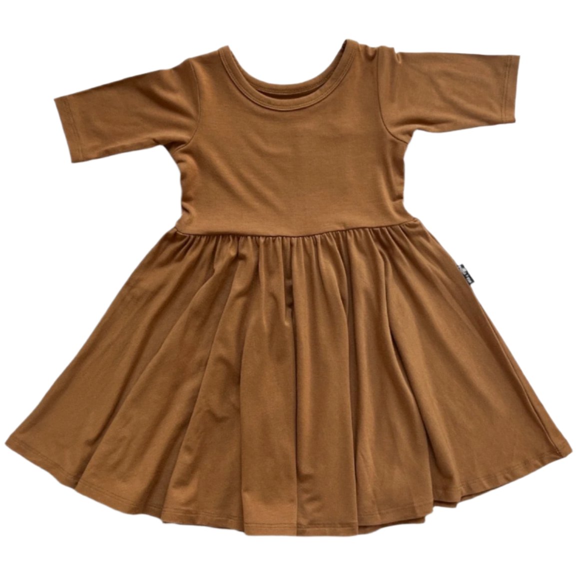 MID SLEEVE BAMBOO DRESS- Caramel