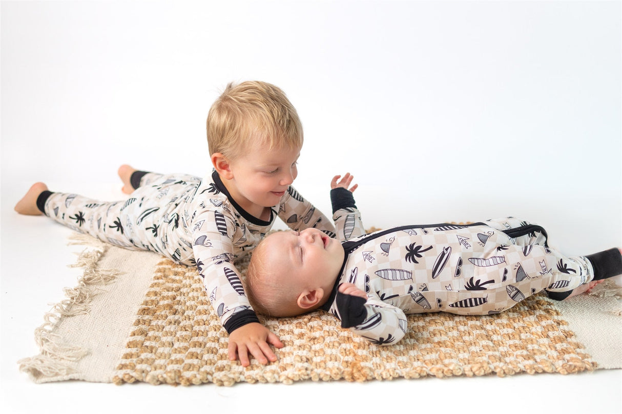 Checkered Surfboards | Two Piece Bamboo Pajama Set - HoneyBug 