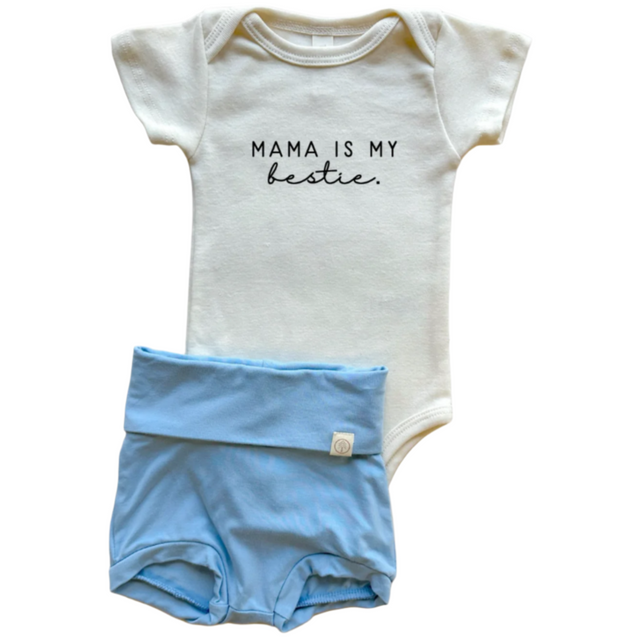 Mama Bestie | Bamboo Fold Over Bloomers and Organic Cotton Bodysuit Set | Ocean - HoneyBug 