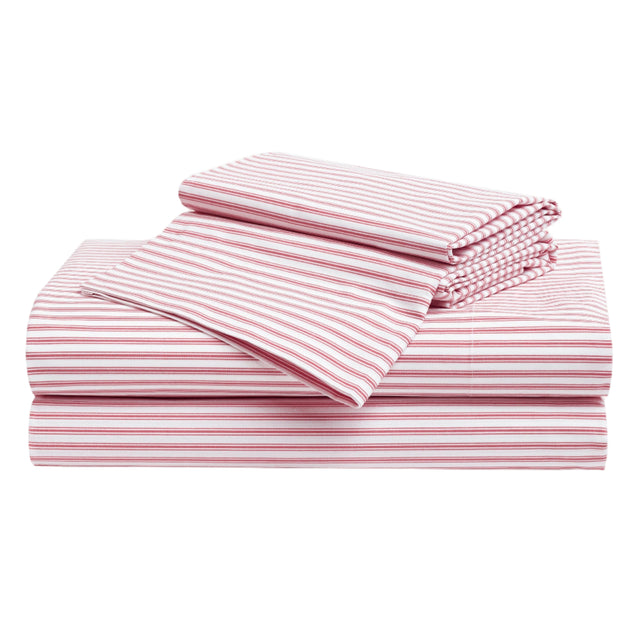 Luxe Premium Percale Bed Sheets in Antique Red Ticking - HoneyBug 
