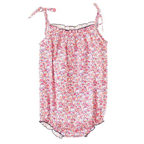 Baby Romper with Smocked Neck | Red and Blue Floral - HoneyBug 