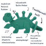 Dibly - Green - Baltic Amber & Natural Rubber Dinosaur Teether with Toothbrush Tail- - HoneyBug 