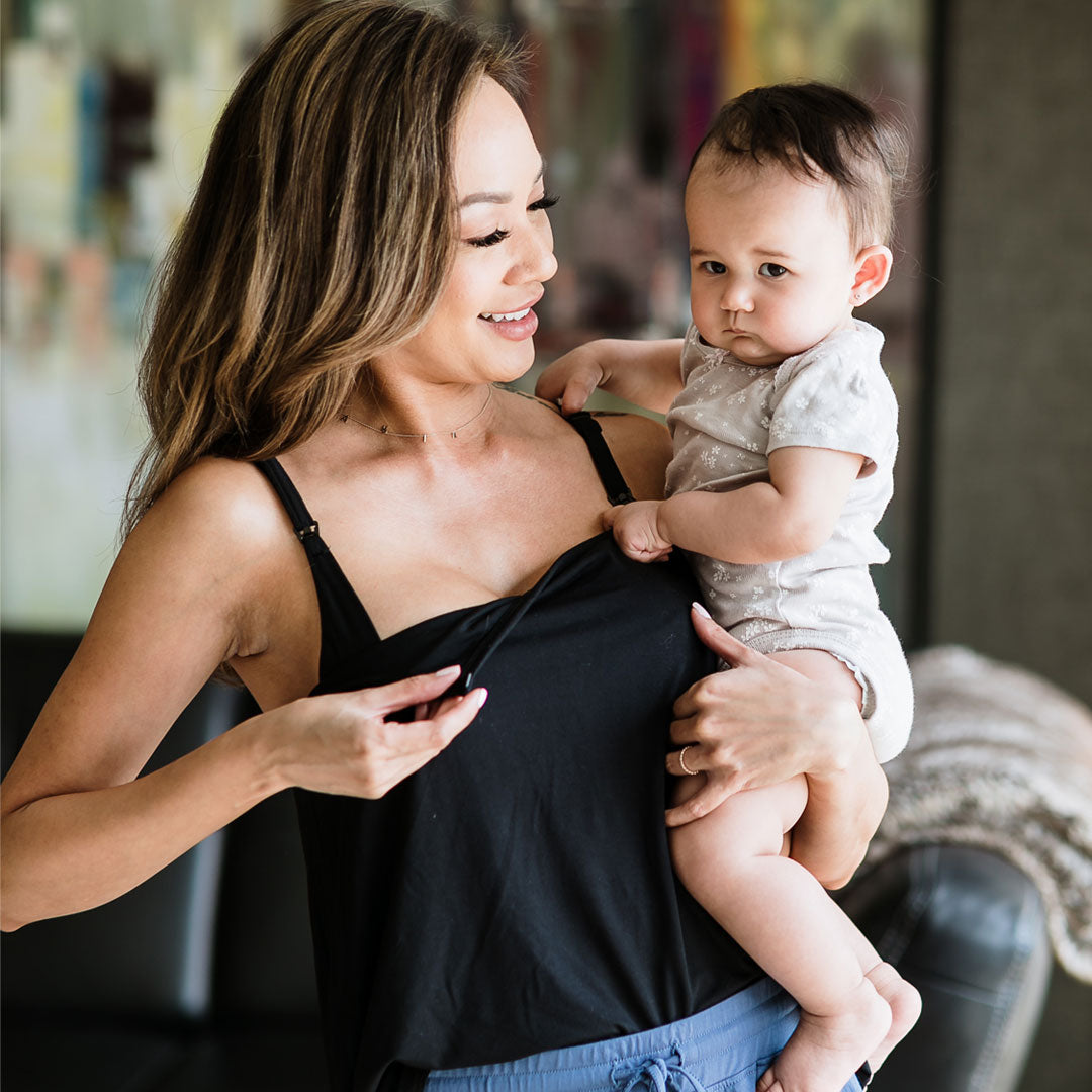 Bamboo Lounge Around Nursing & Maternity Tank | Black - HoneyBug 