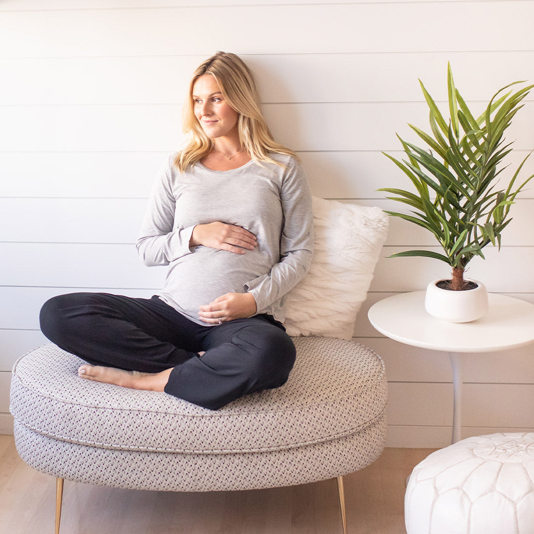 Bamboo Nursing & Maternity Long Sleeve T-shirt | Grey Heather - HoneyBug 