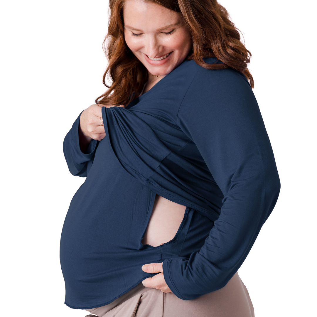 Bamboo Nursing & Maternity Long Sleeve T-shirt | Navy - HoneyBug 