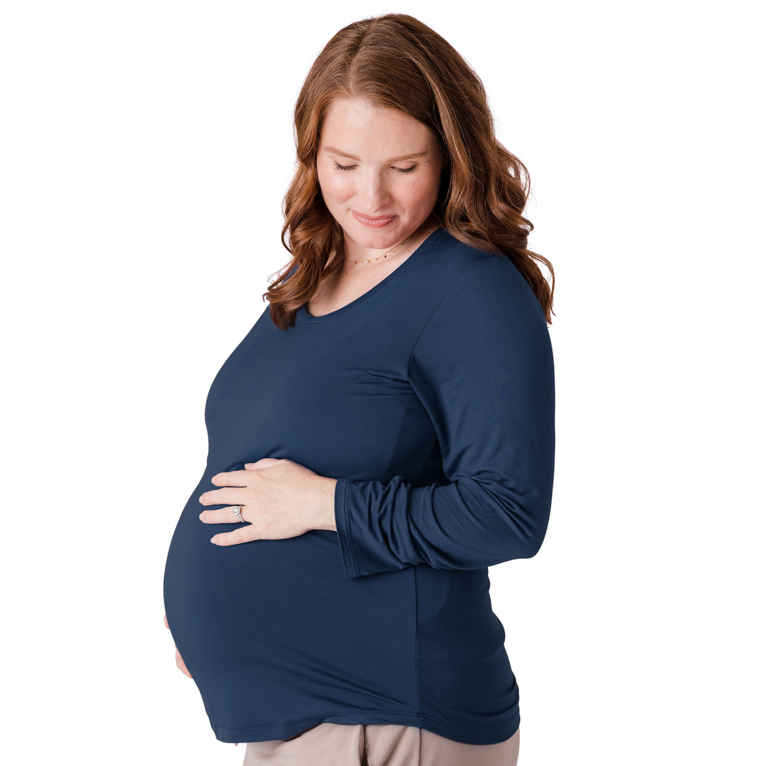 Bamboo Nursing & Maternity Long Sleeve T-shirt | Navy - HoneyBug 