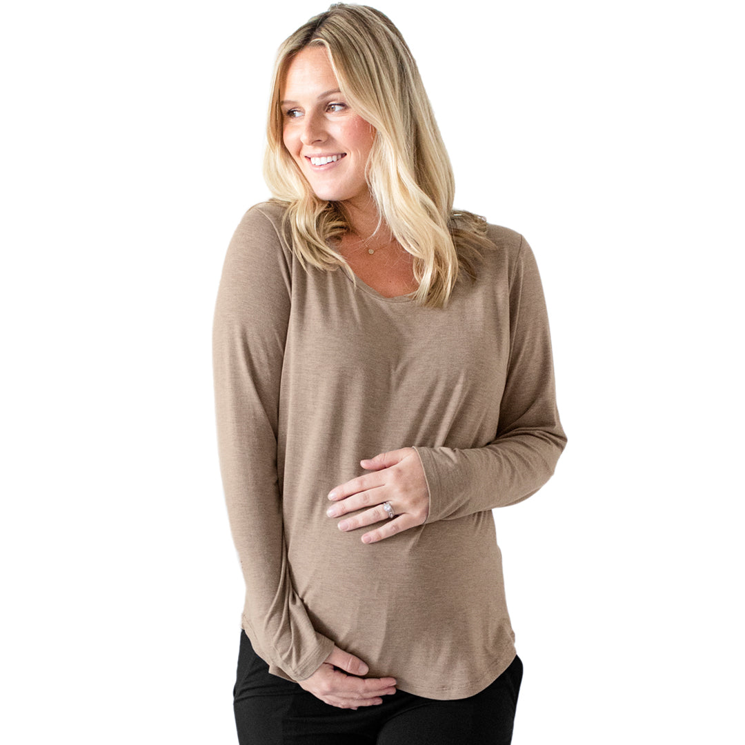 Bamboo Nursing & Maternity Long Sleeve T-shirt | Wheat - HoneyBug 