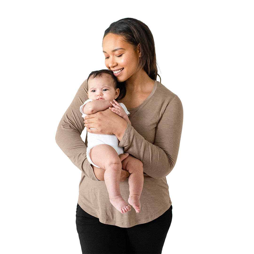 Bamboo Nursing & Maternity Long Sleeve T-shirt | Wheat - HoneyBug 