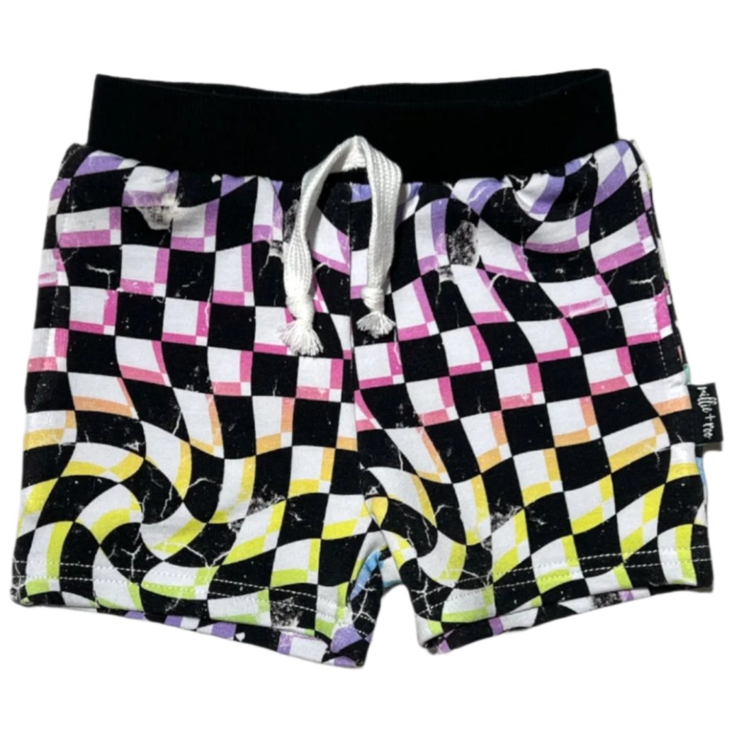 BAMBOO JOGGER SHORTS- Neon Dizzy Check