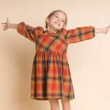 Girls' Long Sleeve Plaid Flannel Dress, Orange - HoneyBug 