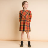 Girls' Long Sleeve Plaid Flannel Dress, Orange - HoneyBug 