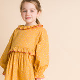 Girls' Ruffle Collar Long Sleeve Dress | Mustard and Pink - HoneyBug 