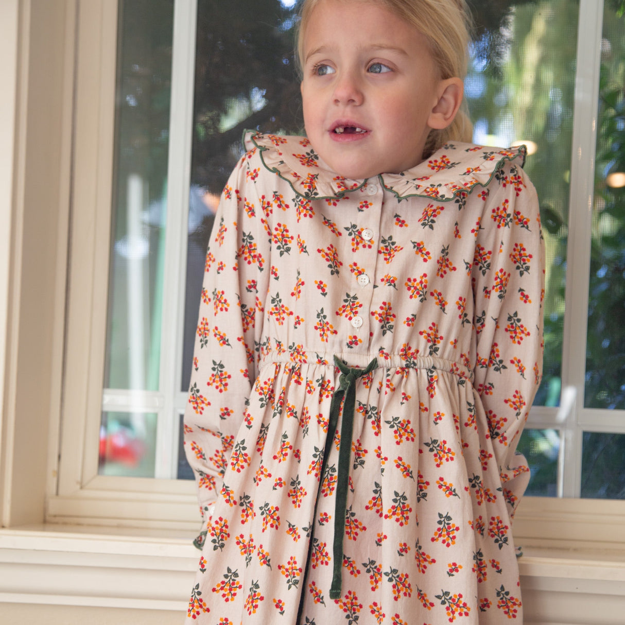 Girls Adelaide Velvet Tie Dress | Autumn Floral - HoneyBug 
