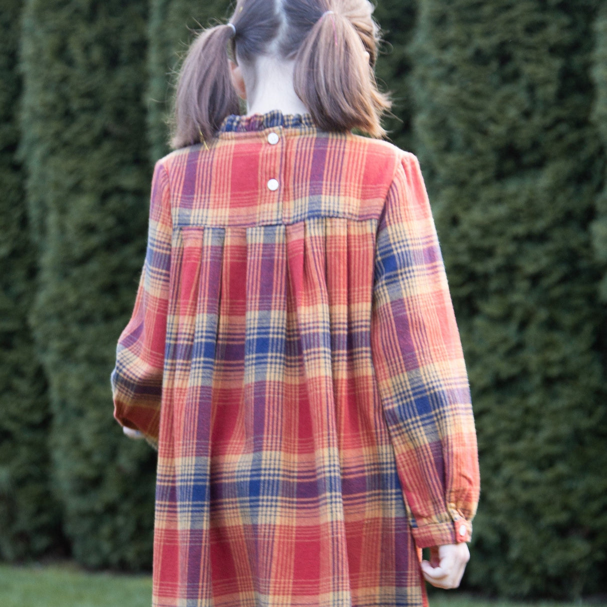 Girls' Long Sleeve Plaid Flannel Dress | Orange Check - HoneyBug 