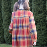 Girls' Long Sleeve Plaid Flannel Dress | Orange Check - HoneyBug 