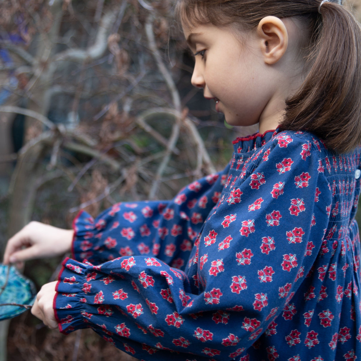 Girls' Smocked Long Sleeves Dress | Red and Navy - HoneyBug 