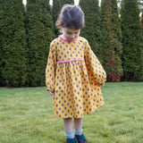 Toddler Long Sleeves Dress with Lace Trim | Yellow and Pink - HoneyBug 