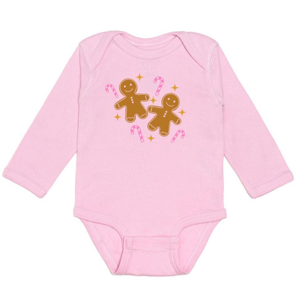 Gingerbread Christmas Long Sleeve Bodysuit - Pink