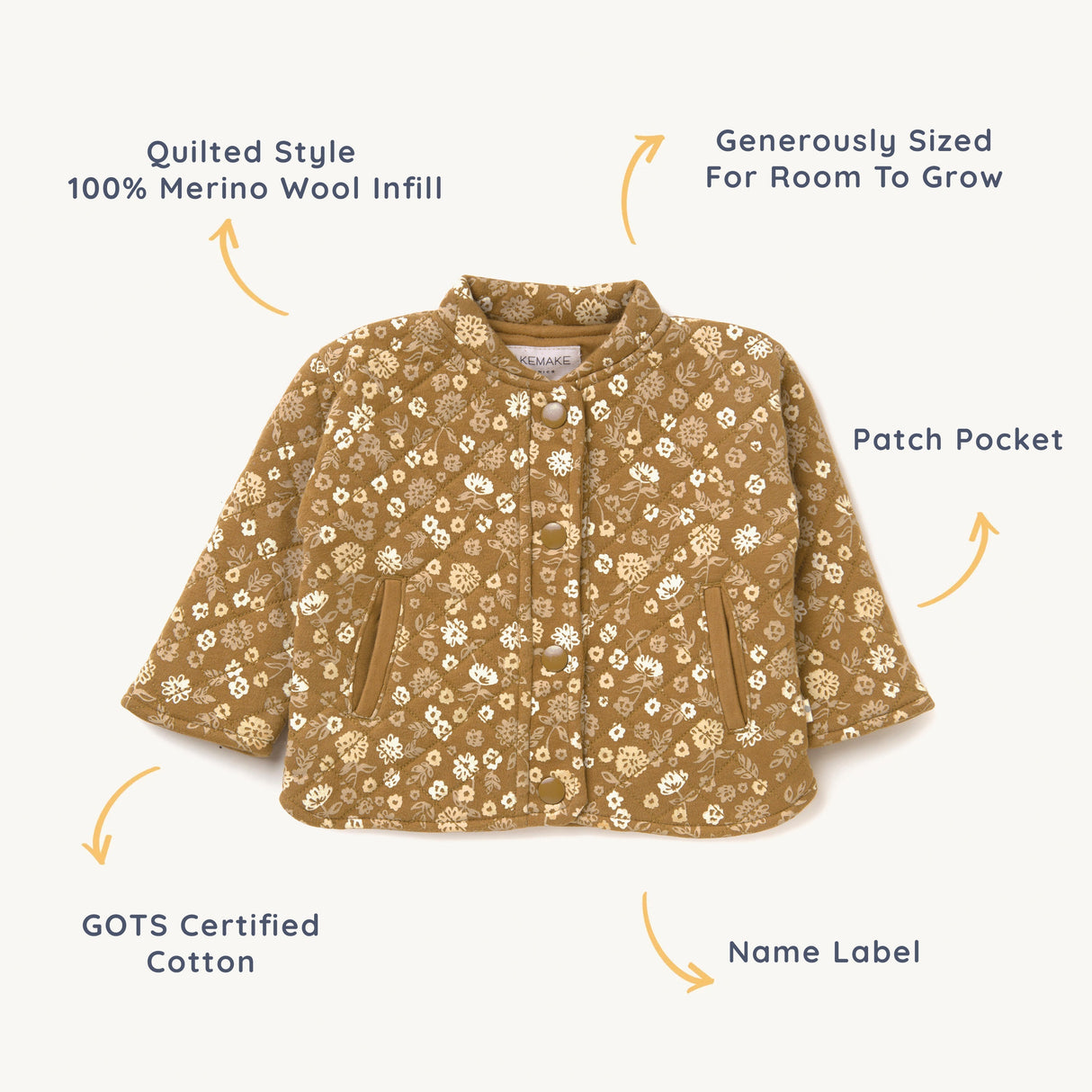 Organic Kids Merino Wool Buttoned - Wildflower