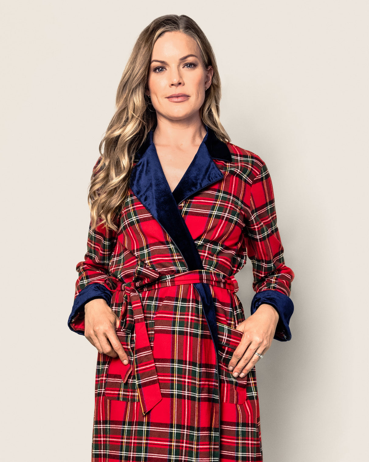 Women's Long Robe with Velvet Trim in Imperial Tartan