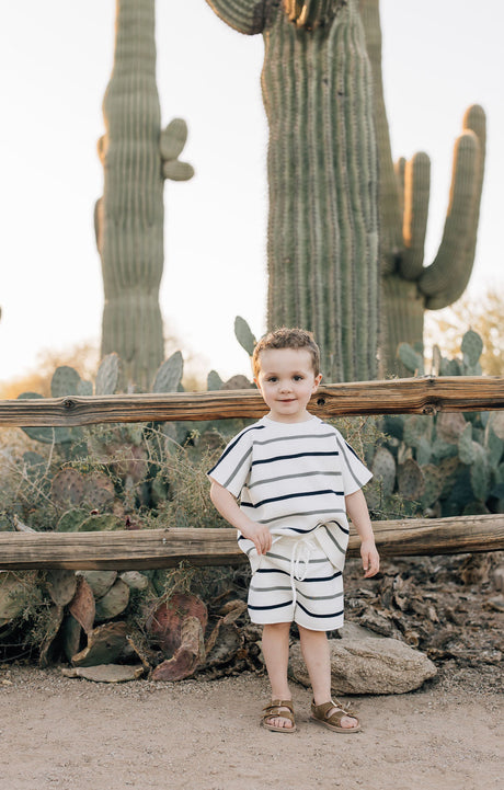 Sage + Navy Stripe Knit Short Set - HoneyBug 