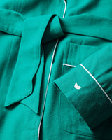 Kid's Flannel Robe in Forest Green with White Piping - HoneyBug 