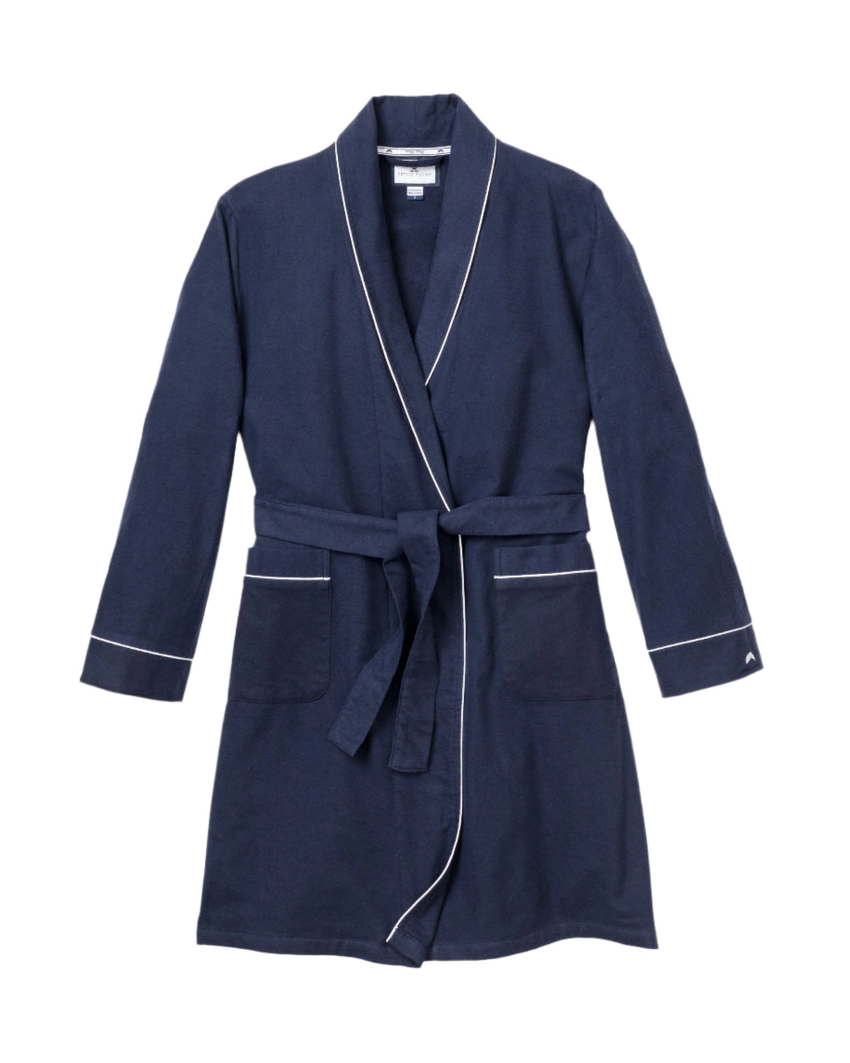 Kid's Flannel Robe in Navy with White Piping - HoneyBug 