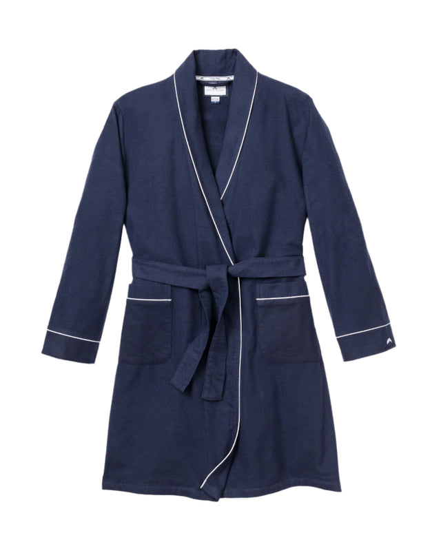 Kid's Flannel Robe in Navy with White Piping - HoneyBug 