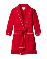 Kid's Flannel Robe in Red with White Piping - HoneyBug 