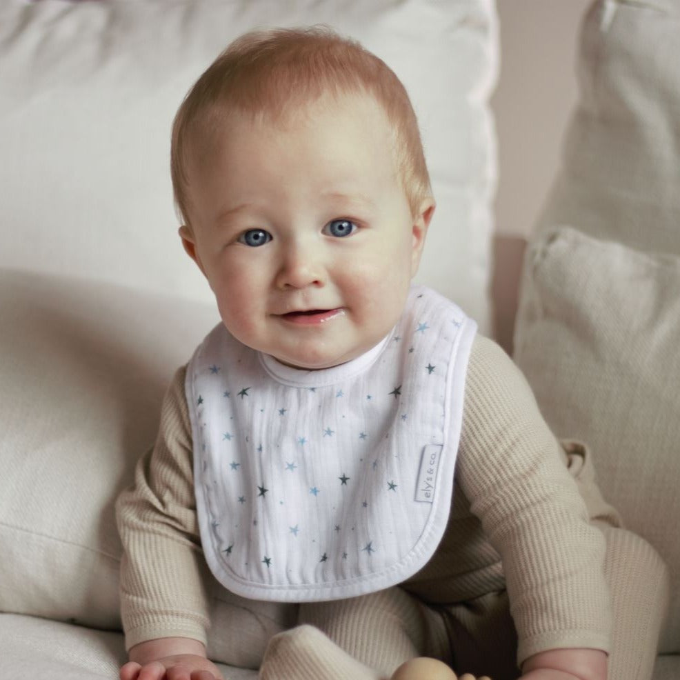 3 Pack Muslin Terry Bibs- Blue Stars