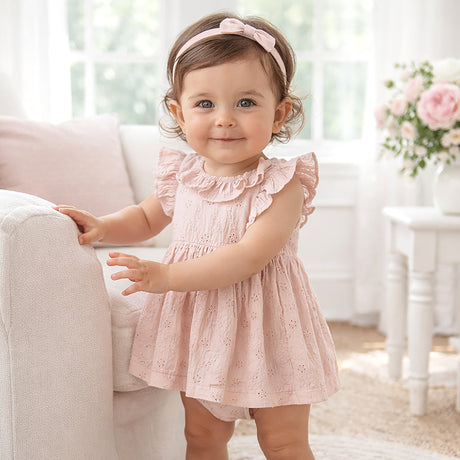 Eyelet Skirted Baby Bodysuit – Pink Cotton for Special Occasions