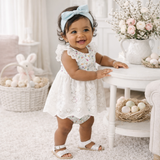 Bunny Garden Eyelet Skirted Bodysuit – Baby Girl One-Piece