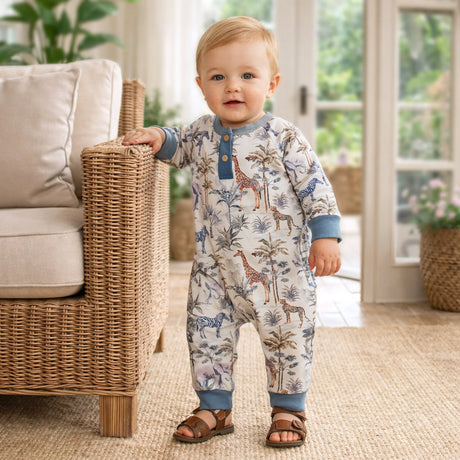 Jungle Safari Bamboo Boys Henley Romper