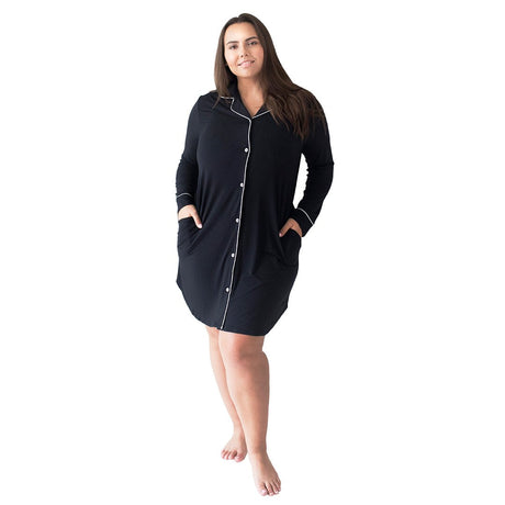 Clea Bamboo Classic Long Sleeve Sleep Shirt | Black - HoneyBug 