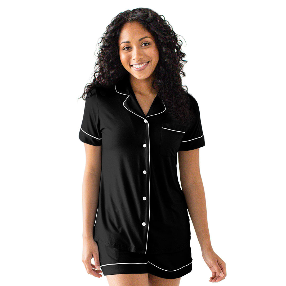 Clea Bamboo Classic Short Sleeve Pajama Set | Black - HoneyBug 