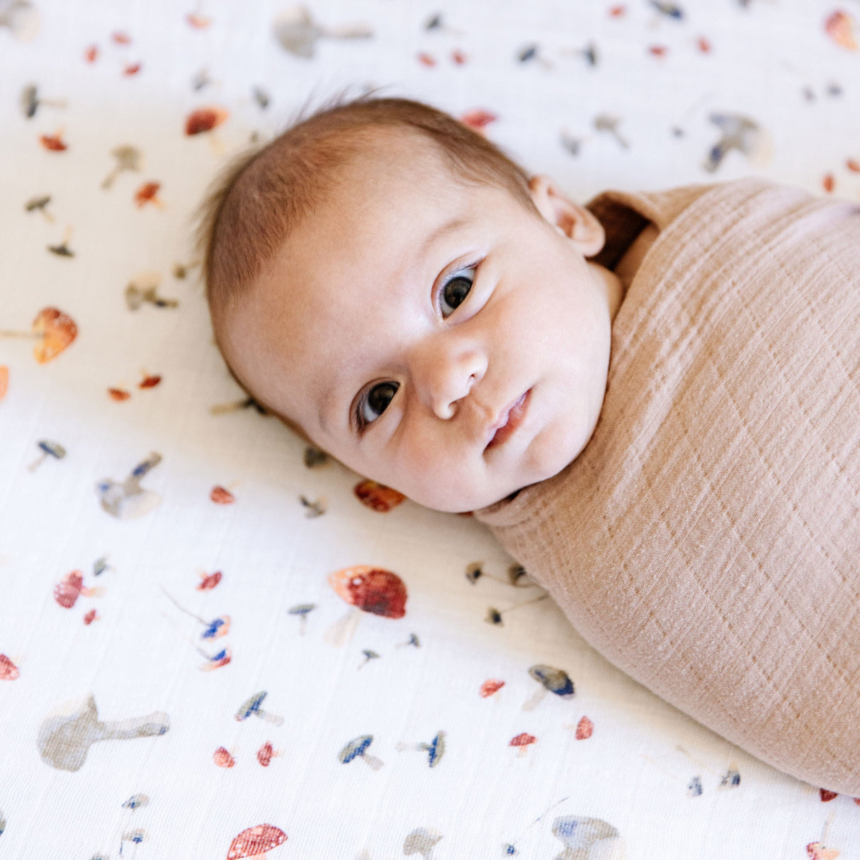 Cotton Muslin Crib Sheet - Mushrooms