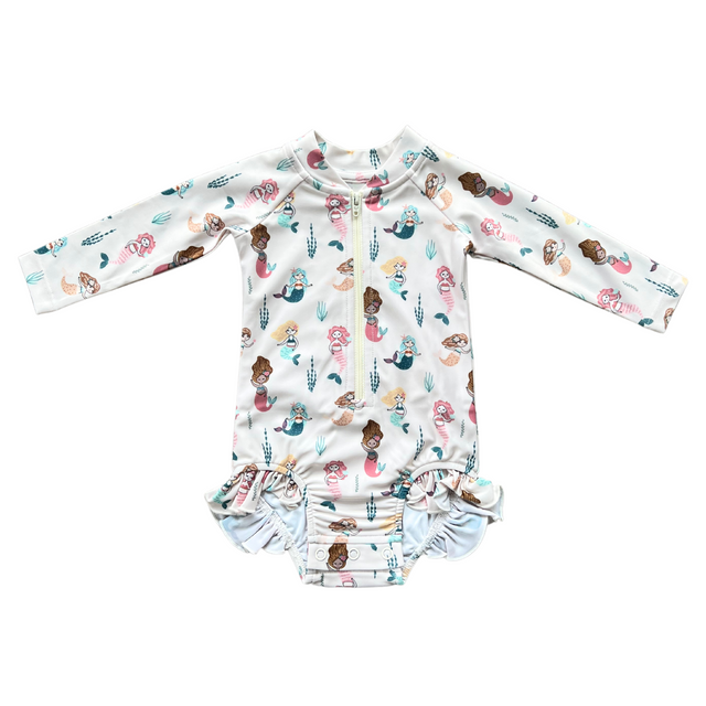 Girl's One-Piece Ruffle Rash Guard Swimsuit - HoneyBug 