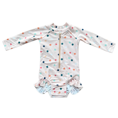 Girl's One-Piece Ruffle Rash Guard Swimsuit - HoneyBug 