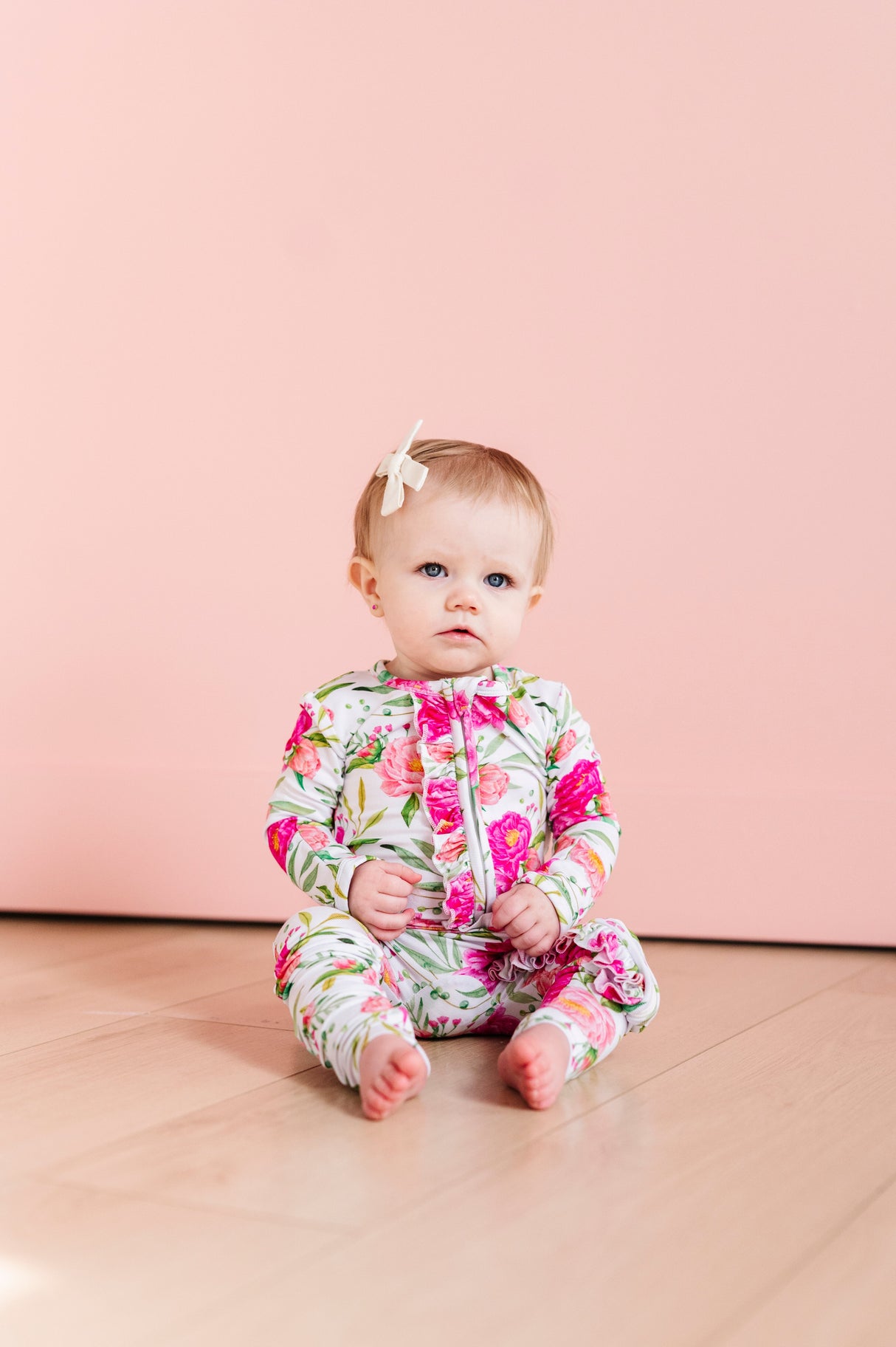 Pink Peony Convertible Footed Onesie