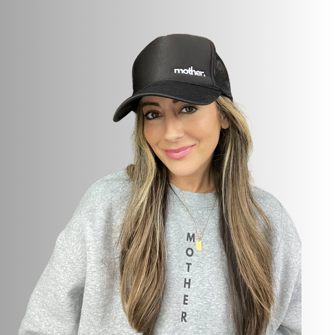 The Mini Mother Embroidered Women's Trucker Hat - Black - HoneyBug 