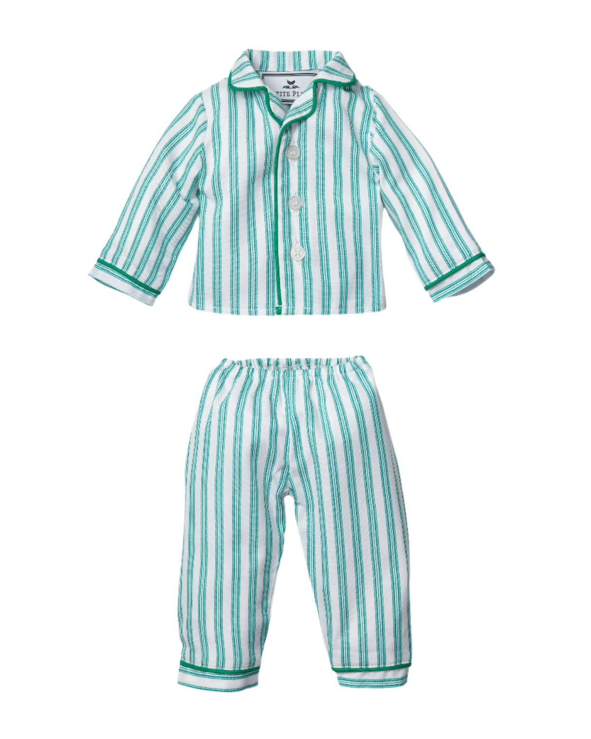 Kid's Twill Doll Pajamas in Emerald Ticking