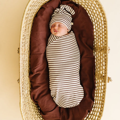 Organic Swaddle Blanket & Hat - Plum Stripes