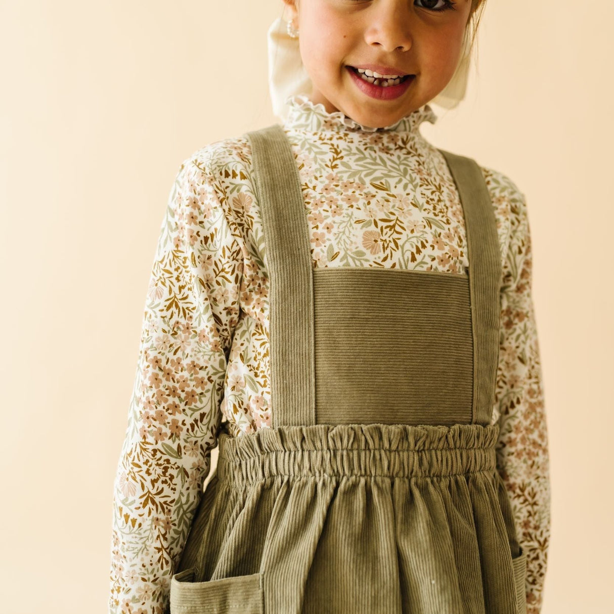 Organic Corduroy Pinafore Dress - Olive