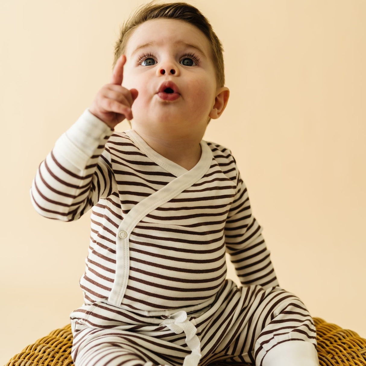 Organic Kimono Onesie & Pants Set - Plum Stripes