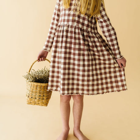 Organic Twirl Dress - Plum Gingham