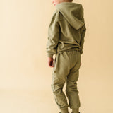 Organic Fleece Henley Hoodie - Olive