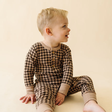 Organic Button Romper - Houndstooth