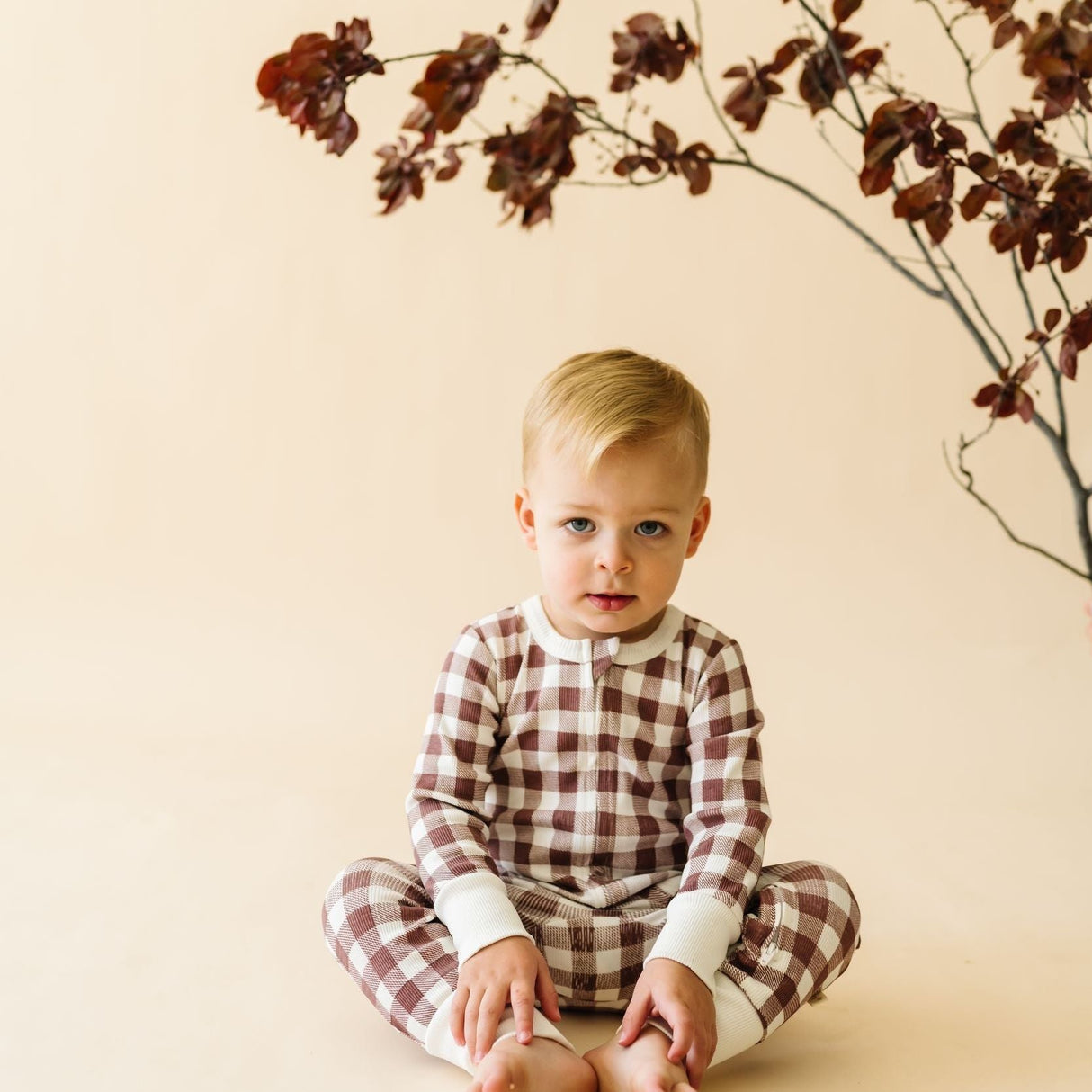 Organic 2-Way Zip Romper - Plum Gingham