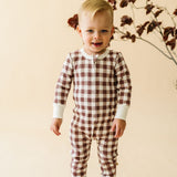 Organic 2-Way Zip Romper - Plum Gingham